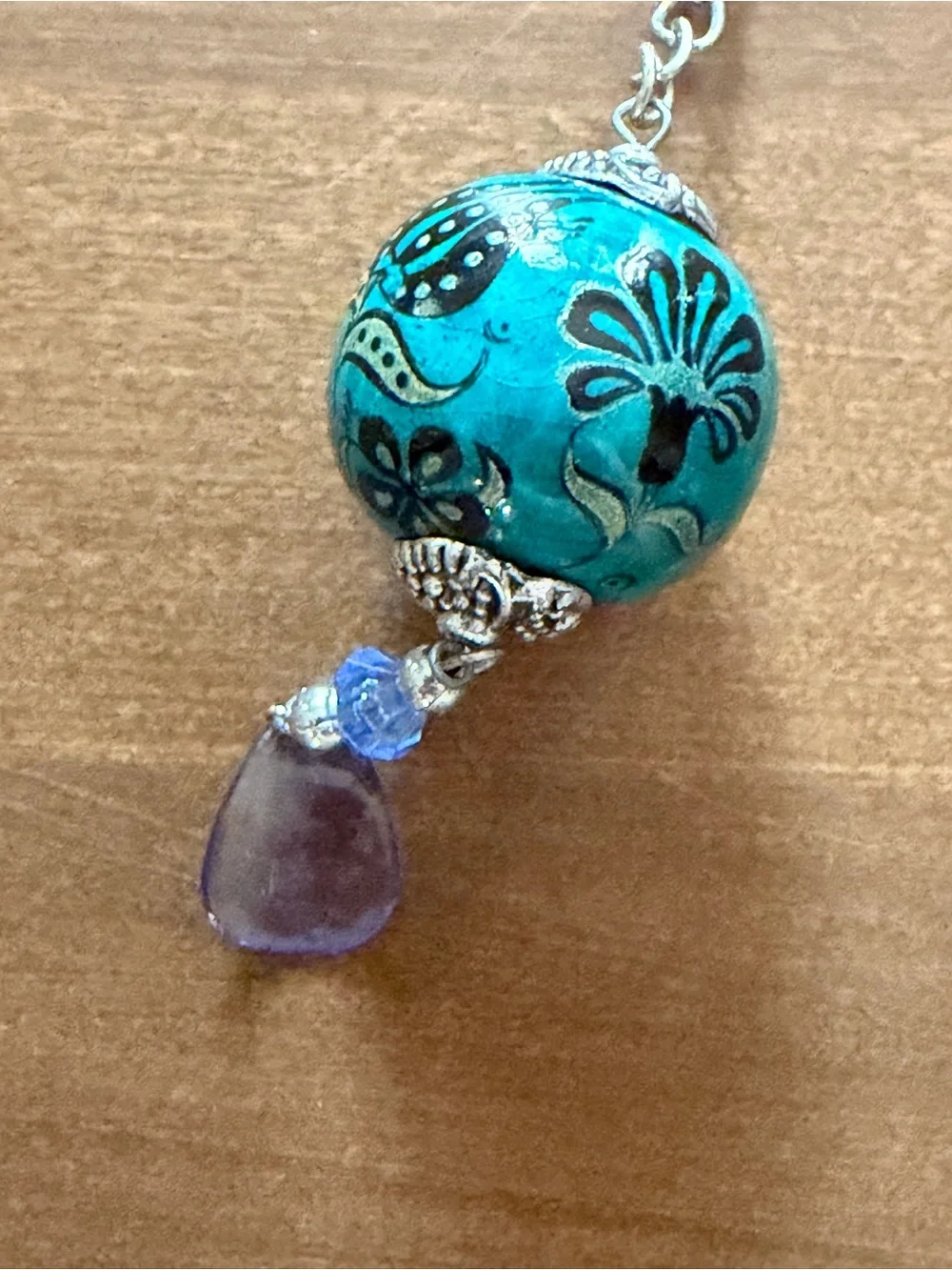Turkish Design Turquoise Floral Ceramic Orb Keychain